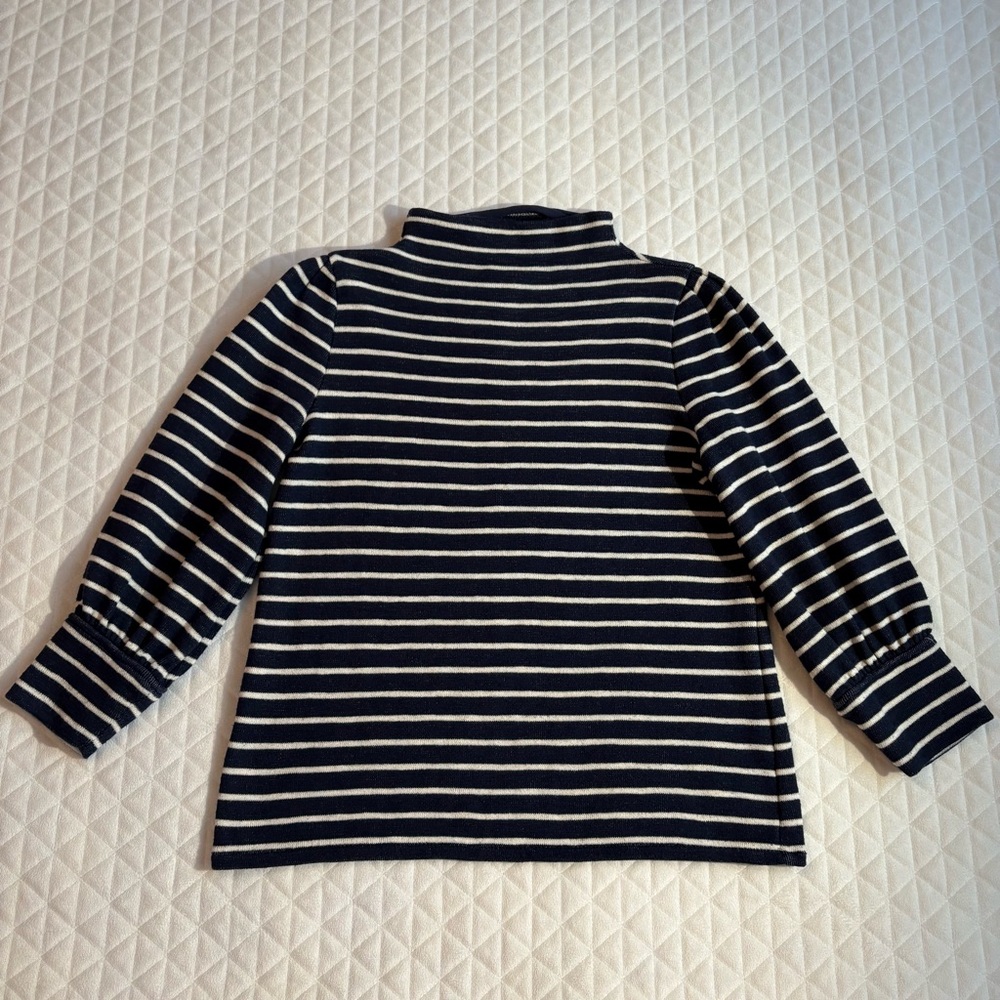 Madewell Gathered Sleeve Mock Neck Womenstop Size S Navy White Sailor Striped